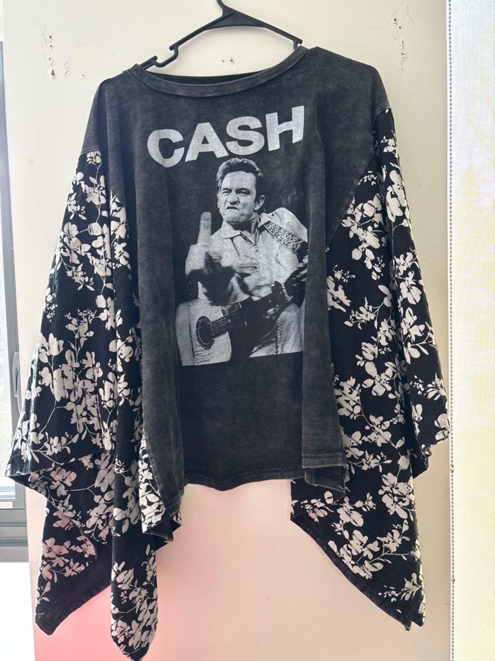 Johnny Cash Bat Wing Floral Top